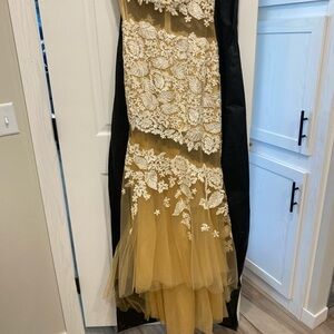 Elegant Gold and Black Floral Gown